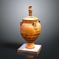 Ancient Clay Jar Sculpture With Intricate Carved Patterns And Decorative Base
