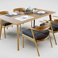 Modern Rectangular Wooden Dining Table Set with Comfortable Chairs and Tableware Decor 3d model