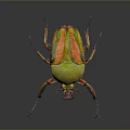 Vibrant Green Orange Beetle With Metallic Sheen Body Long Antennae And Legs