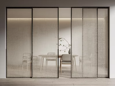 Modern Textured Sliding Doors For Interior Dining Area With Table And Chairs 3d model