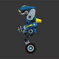 Sci Fi Blue Yellow Robotic Character With Mechanical Structure And Wheel Legs 3d model