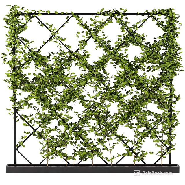 Green Vines Covered Black Grid Decorative Wall For Outdoor Garden Space 3d model 