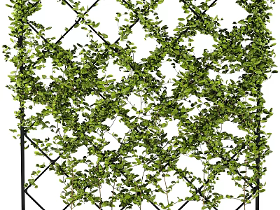 Green Vines Covered Black Grid Decorative Wall For Outdoor Garden Space 3d model
