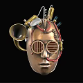 Steampunk Mask Design With Mechanical Parts Horn Gears And Goggles In Bronze Gold Metallic Texture
