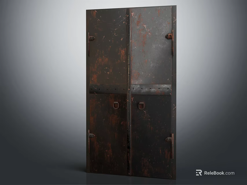 Vintage Rustic Metal Double Doors With Rust Patina Hinges And Latch Details 3d model 