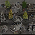 Damaged Abandoned Industrial Factory Model With Trees Figures And Equipment