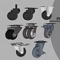 Various Types of Industrial Casters With Black and Silver Wheels and Metal Bases