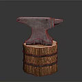 Vintage Metal Anvil For Blacksmith Craft Placed On Wooden Barrel Stand