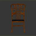 Orange Wooden Chair With Carved Backrest Armrests And Blue Padded Seat