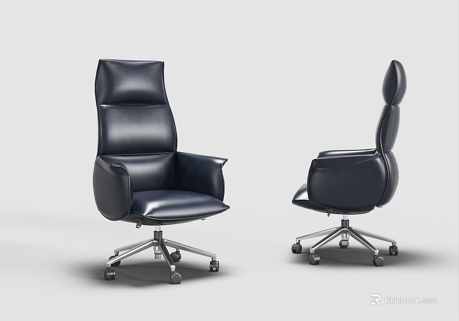 Black Leather High Back Office Chair With Swivel Base And Modern Design 3d model 