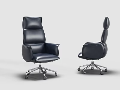 Black Leather High Back Office Chair With Swivel Base And Modern Design 3d model