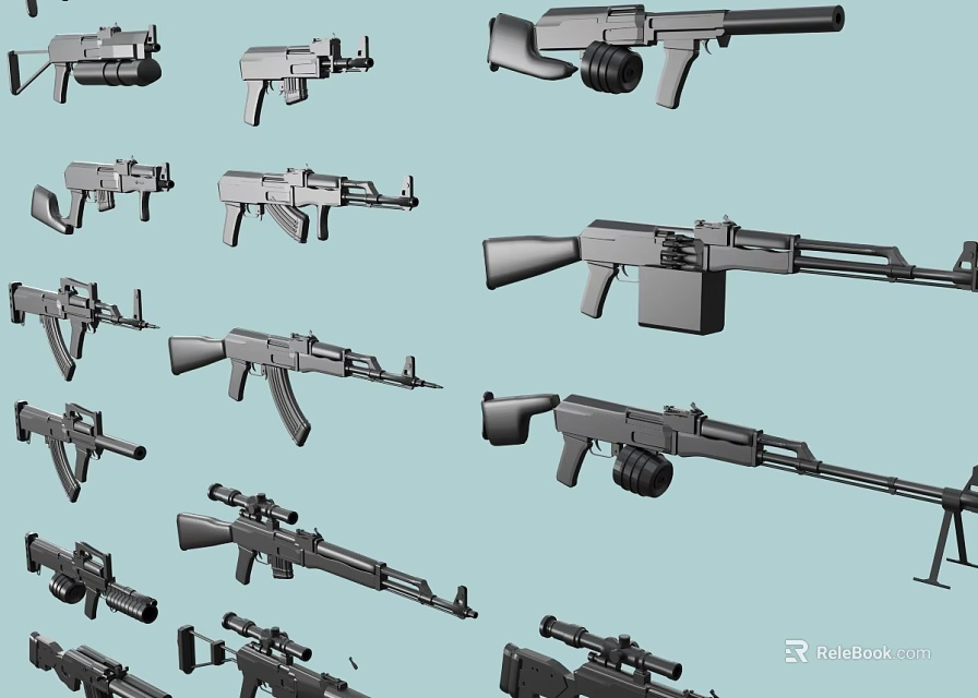 Assorted Weapons and Firearms Collection With Different Types and Models 3d model 