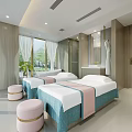 Luxurious SPA Sauna Room Interior with Massage Beds Wooden Decor and Natural Light