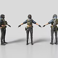 Game and Movie Character Three Angles View With Tactical Helmet Mask Vest and Pistol