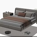 Double Bed With Beige Frame Soft Pillows Blanket Bedside Tables Decor Rug And Potted Plant
