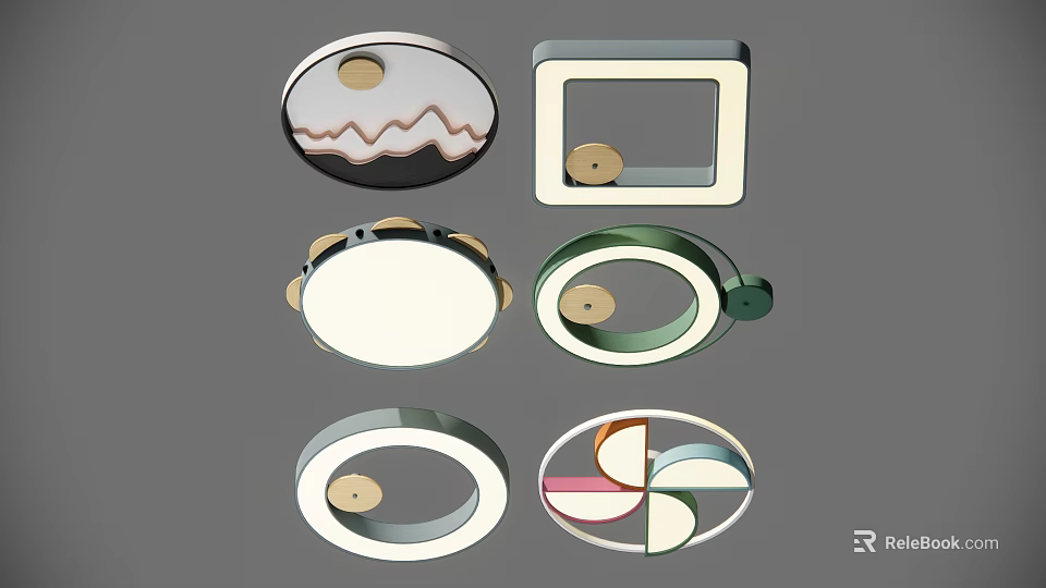 Modern Ceiling Lights With Various Designs Round Square Shapes And Colorful Patterns 3d model