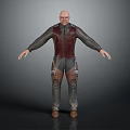 Bald Male Character 3D Model Wearing Sci Fi Leather Vest With Metal Details Standing Pose