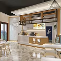 Minimalist Bubble Tea Shop Interior With Counter Tables Chairs Pendant Lights And Menu Screens