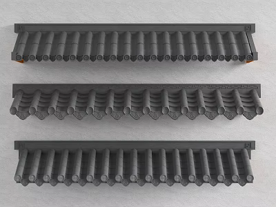 Three Types Of Gray Roof Building Components With Linear Curved And Structured Designs 3d model