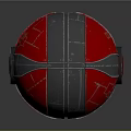 Mechanical Sphere Design With Red And Black Metallic Panels And Geometric Patterns