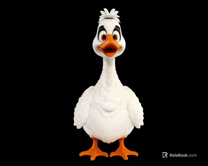 Cute Cartoon Goose Character With White Feathers And Orange Feet On Black Background 3d model 