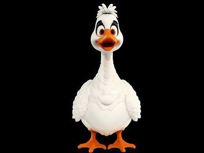 Cute Cartoon Goose Character With White Feathers And Orange Feet On Black Background 3d model