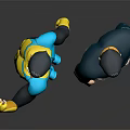 Two Game Movie Characters 3D Figure With Black Bodysuit Blue Details Navy Sweater Khaki Pants