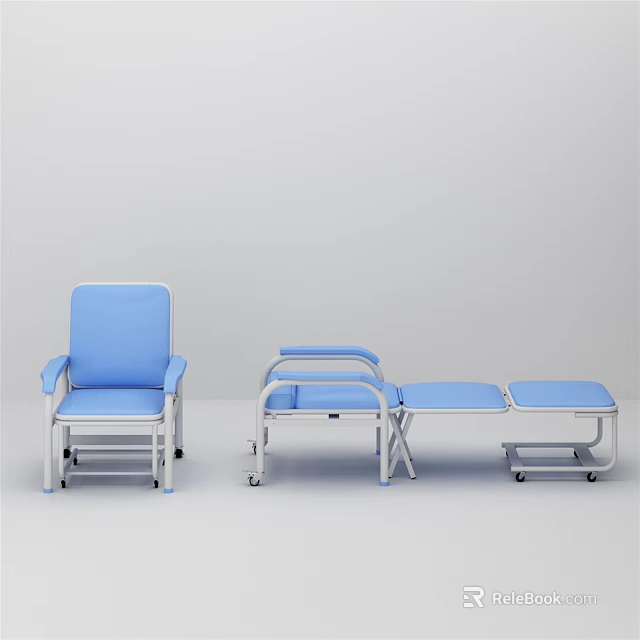 Blue Medical Waiting Room Chairs And Recliner With Metal Frame And Wheels 3d model 