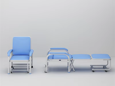 Blue Medical Waiting Room Chairs And Recliner With Metal Frame And Wheels 3d model