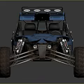 Blue Off-Road Utility Vehicle with Open Roll Cage Large Tires and Sturdy Suspension Design
