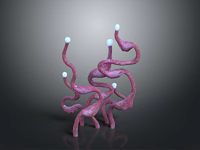 Abstract 3D Biological Creature With Pink Curved Tentacles And White Spheres 3d model