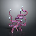Abstract 3D Biological Creature With Pink Curved Tentacles And White Spheres 3d model