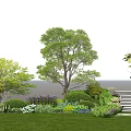 Lush Garden With Colorful Flowers Plants Trees Bushes Green Grass And Steps