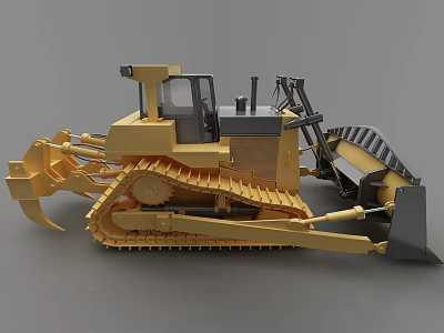 Yellow Bulldozer Construction Vehicle With Crawler Tracks Blade And Cabin 3d model