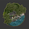 Tropical Island Model With Palm Trees Hut Sand And Water Features
