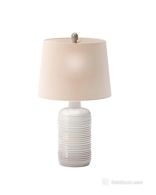 Modern White Striped Ceramic Table Lamp With Beige Fabric Shade For Home Decor 3d model 