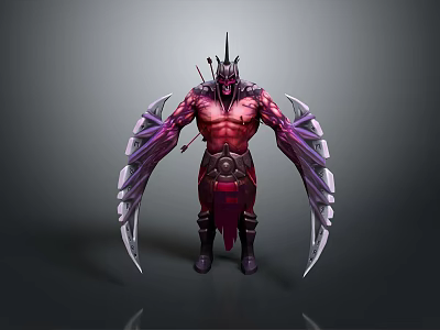 Mythical Fantasy Warrior Character With Red Armored Body And Purple Spiked Wings 3d model