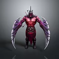 Mythical Fantasy Warrior Character With Red Armored Body And Purple Spiked Wings