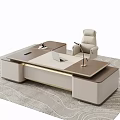 Modern Elegant Executive Office Desk with Laptop Leather Chair and Wooden Beige Design