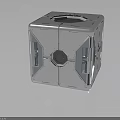 Modern Cube Shaped Metallic Equipment With Shiny Surface Transparent Panels And Circular Openings 3d model
