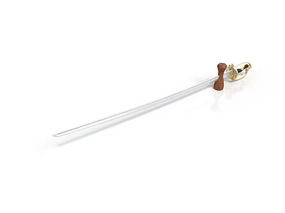 Elegant Vintage Decorative Sword With Wooden Handle And Polished Metal Blade 3d model