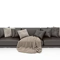 Modern Dark Gray Leather Sectional Sofa With Multiple Decorative Pillows And Cozy Throw Blanket 3d model