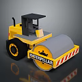 Caterpillar Yellow Road Roller Functional Vehicle With Large Drum And Operator Cabin 3d model