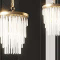 Elegant Modern Crystal Chandelier With Hanging Glass Strips And Gold Metal Frame Design