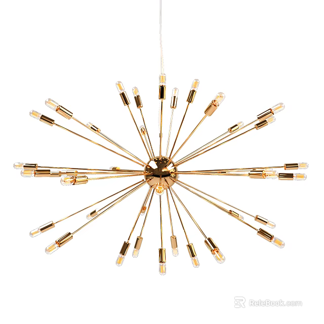 Golden Starburst Chandelier With Metal Arms And Decorative Bulbs For Modern Spaces 3d model 