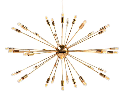Golden Starburst Chandelier With Metal Arms And Decorative Bulbs For Modern Spaces 3d model