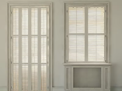 Modern Interior Design With White Venetian Blinds On Door And Window Features 3d model