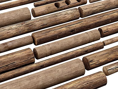 Natural Wooden Logs And Poles With Rustic Texture For Construction Projects 3d model