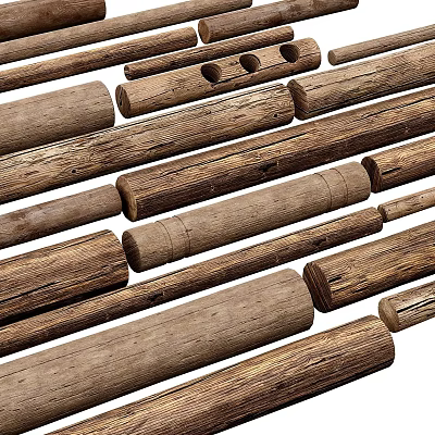 Natural Wooden Logs And Poles With Rustic Texture For Construction Projects 3d model