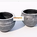 Two Gray Textured Ceramic Vessels with Round Mouth and Decorative Patterns 3d model